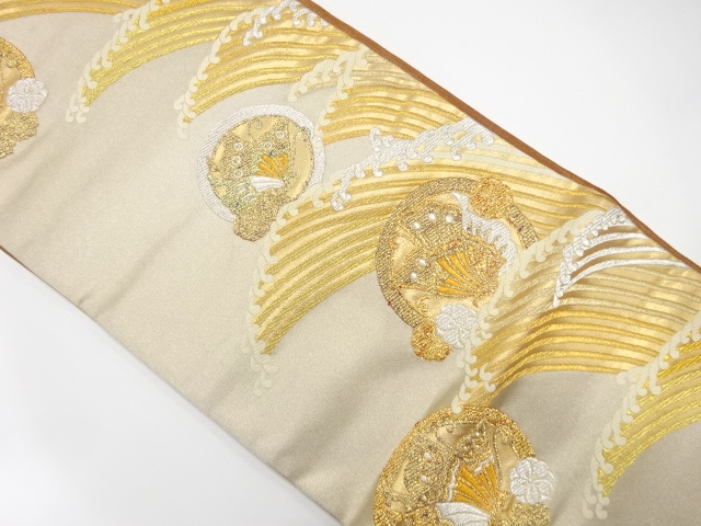 JAPANESE FUKURO OBI / WOVEN BUTTERFLY & ROUGH WAVE